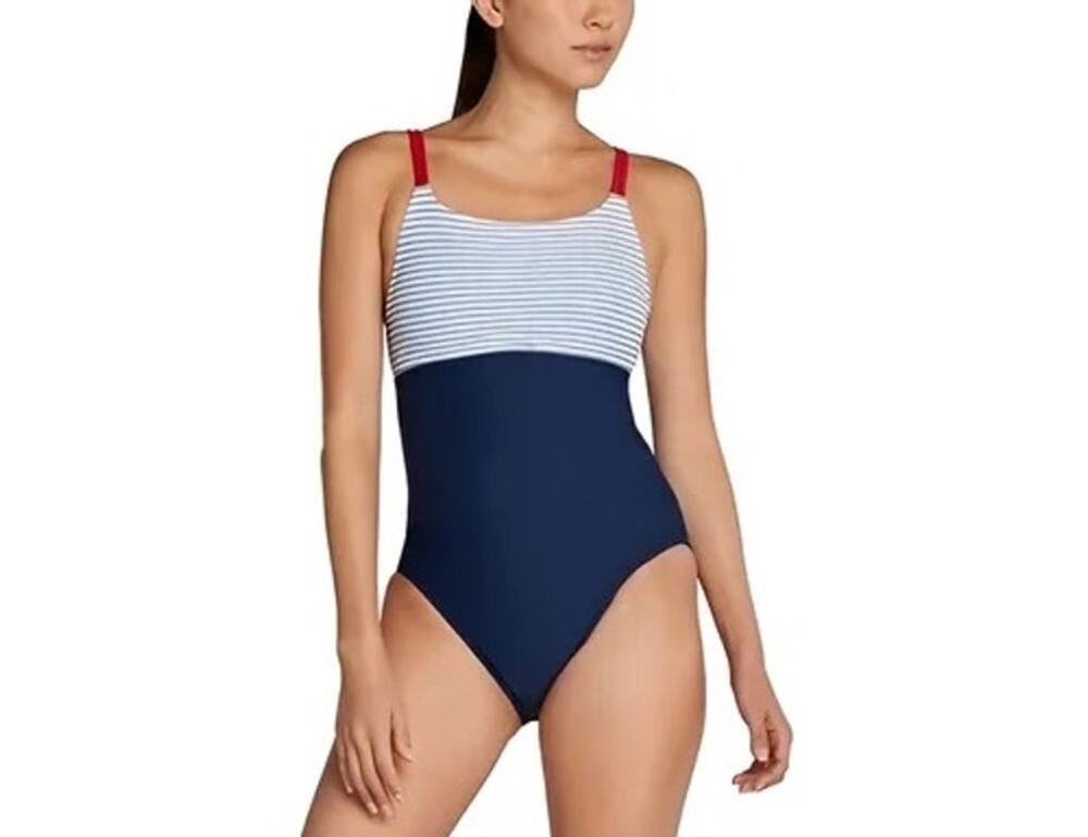 Speedo One Piece Swimsuit Nautical Red White Blue Size 4 High Cut Colorblock